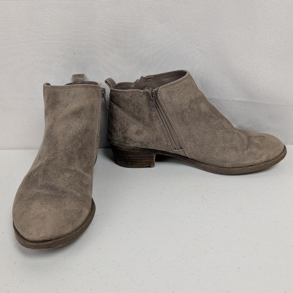 Ankle Boots Size 8 Tan Zip Faux Suede Low Block Heel - Picture 4 of 7